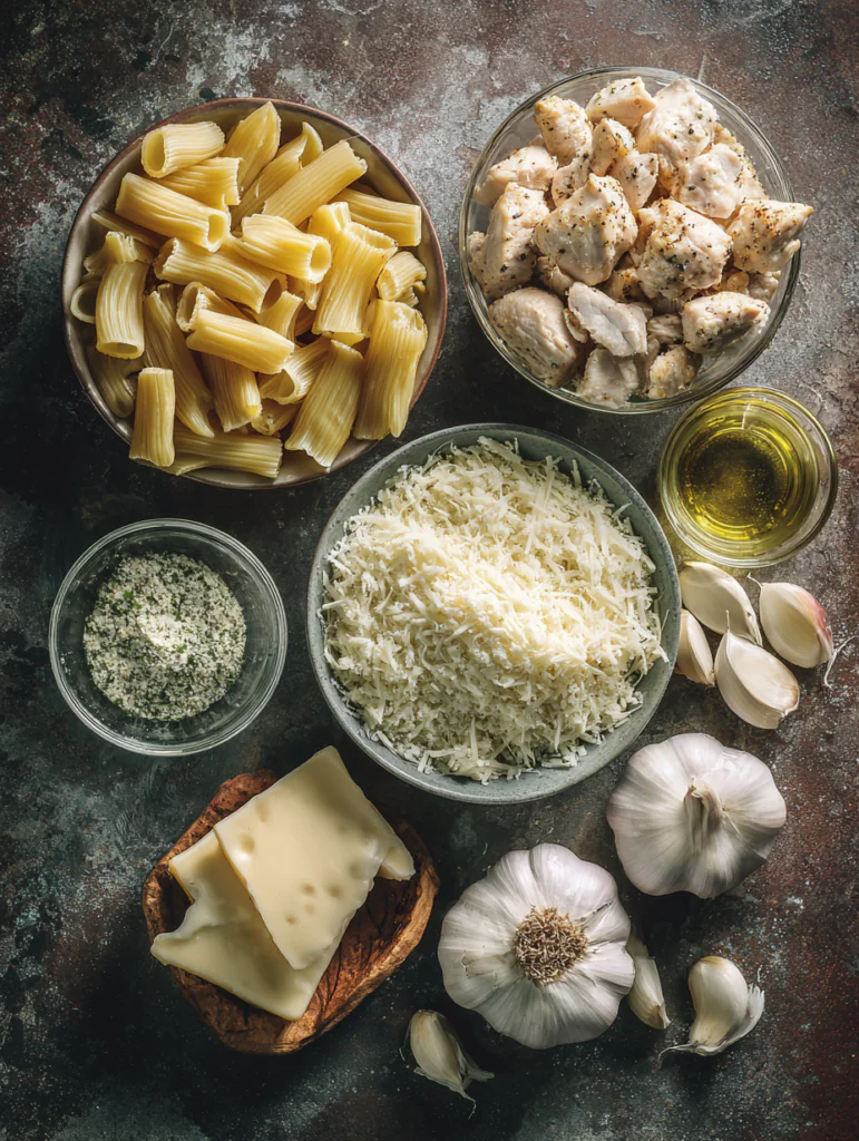 high protein Garlic Chicken Pasta ingredients