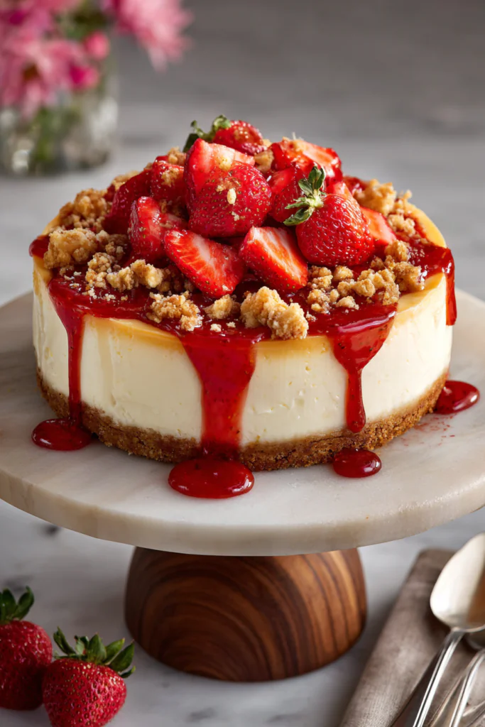 homemade strawberry cheesecake served chilled